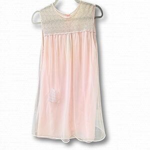 Vintage Pink Babydoll Dress, Coquette Slip Dress Small, MCM Lace Mini Dress